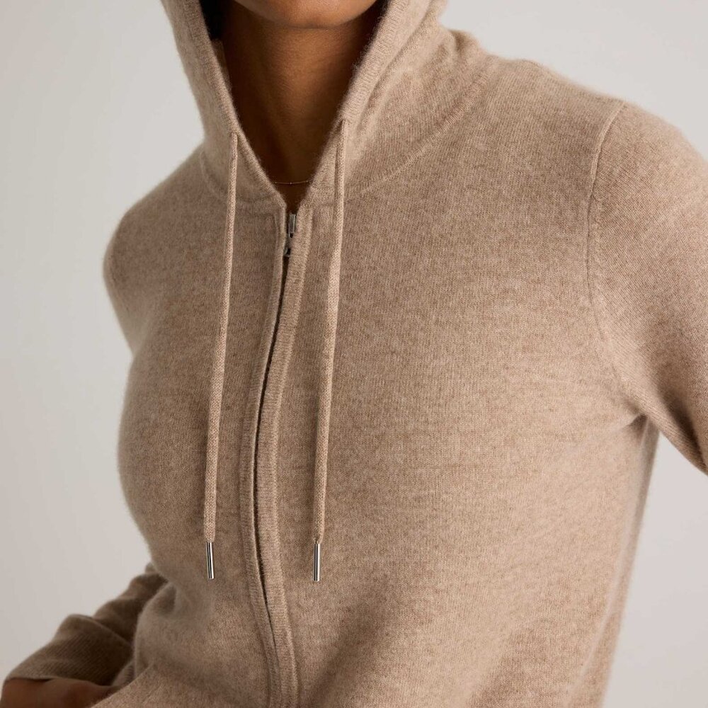 NWT Quince Mongolian Cashmere Full-Zip Hoodie Sweater Oatmeal - Picture 2 of 3